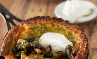 Mandy Hall's Dutch Baby Pancake with Kris Lloyd Artisan Buffalo Curd, Thyme and Mushrooms